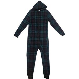 Old Navy Plaid Loungewear Cozy Full Zip Hooded One Piece Pajamas Size Small